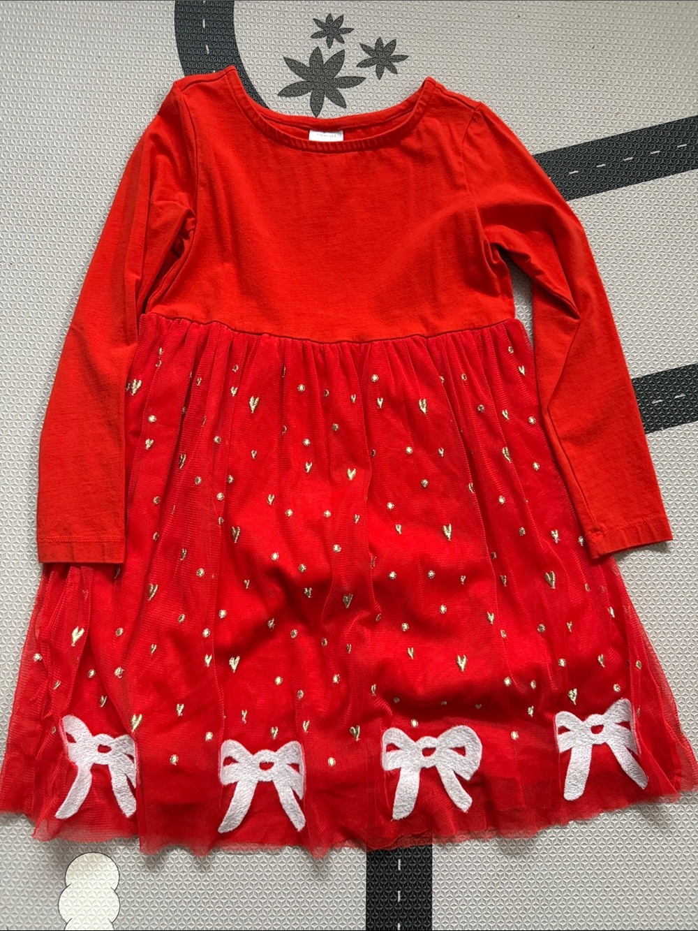 Hanna Andersson Red Long-Sleeve Tulle Dress with White Bows